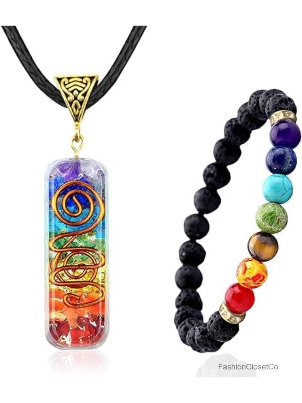 7 Chakra Necklace and Bracelet Set Orgone Healing Pendant